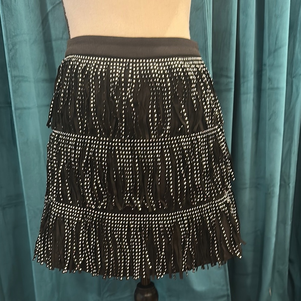 Chic Black and Silver Studded Fringe Skirt